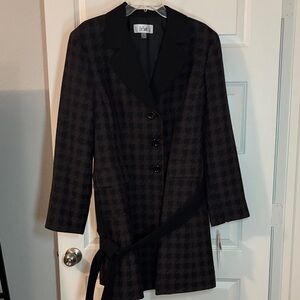 Le Suit espresso & black houndstooth belted blazer jacket SZ 18 workwear NWT